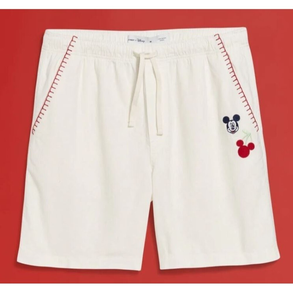 NWT Old Navy x‎ Disney Linen-Blend Embroidered Mickey White Shorts Men’s XXL